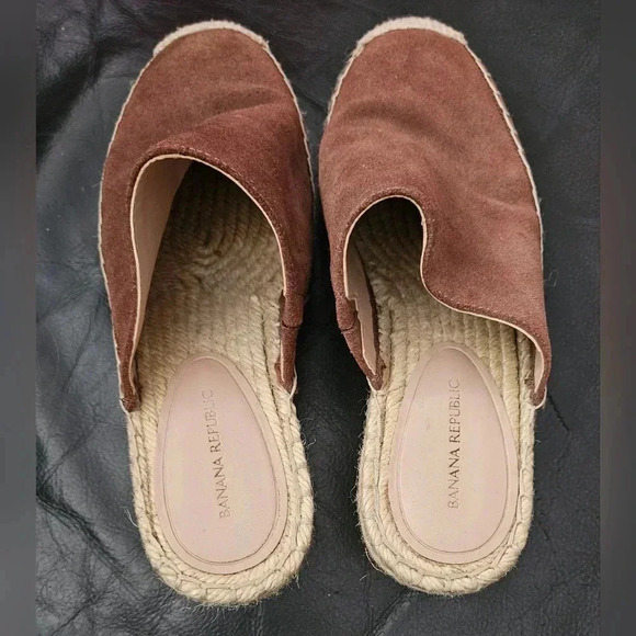 Banana Republic ESPADRILLE  WEDGE MULE Suede Brown Jute basket weave Sz 6.5 US - Picture 4 of 14
